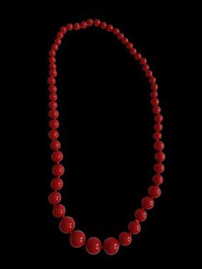 Vintage Cherry Red Opaque Bakelite Faceted Graduated Bead 25" Necklace Tested